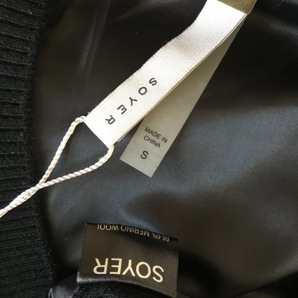 Revolve Soyer Black Leather Wool V Neck Asymmetrical Ribbed Crop Sweater Small - Picture 14 of 14